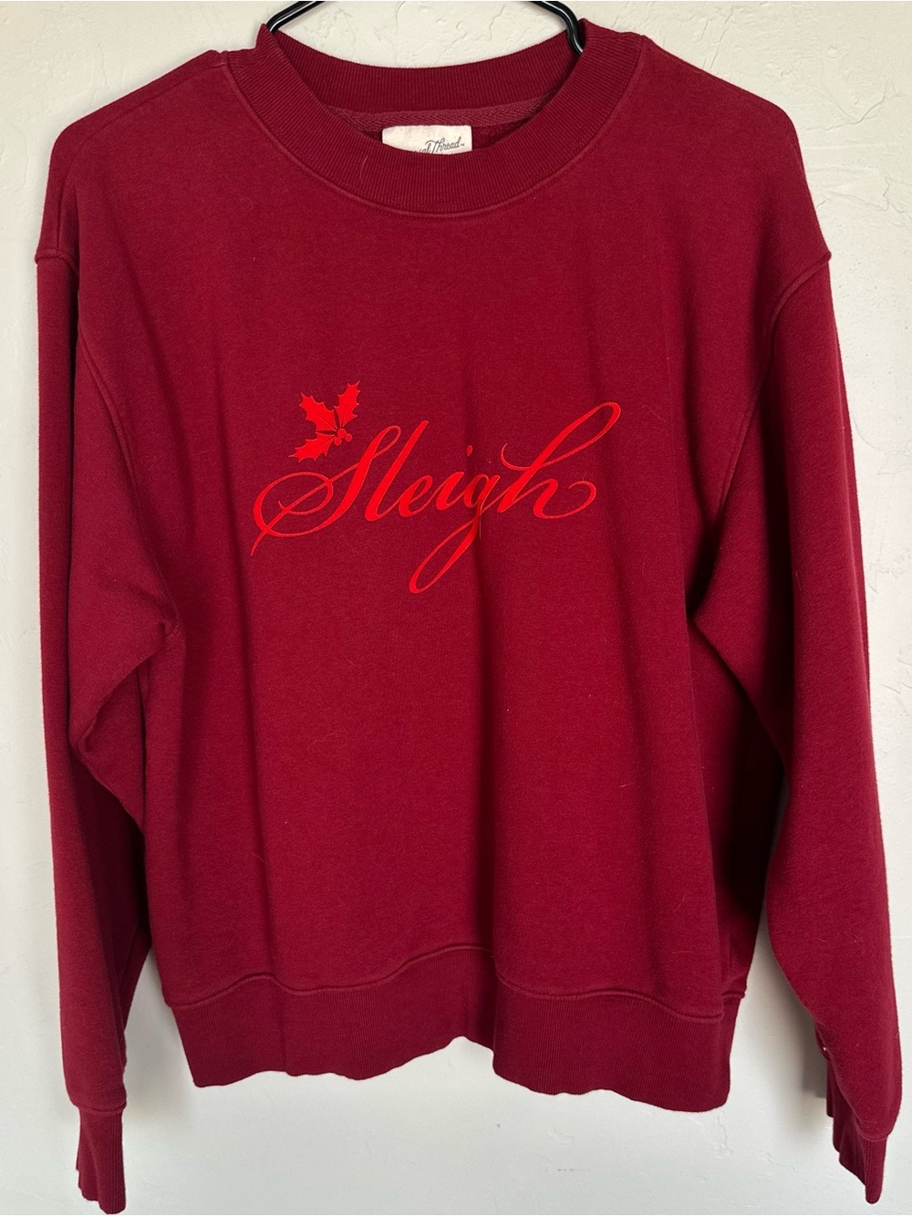 Universal Thread Burgundy Crewneck Sweater with Red 'Sleigh' Script
